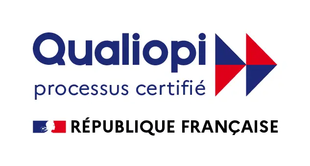 Bandeau attestant de la certification Qualiopi délivrée pour la formation motion design à distance.